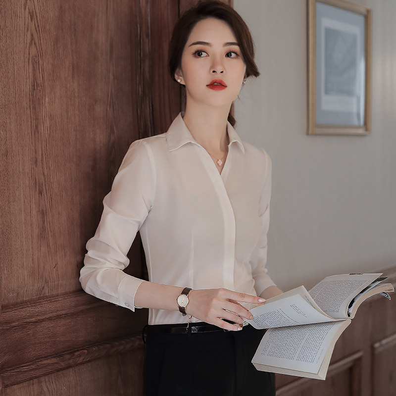 Early autumn shirt female chic professional dress college student interview overalls white long-sleeved dress new shirt tide