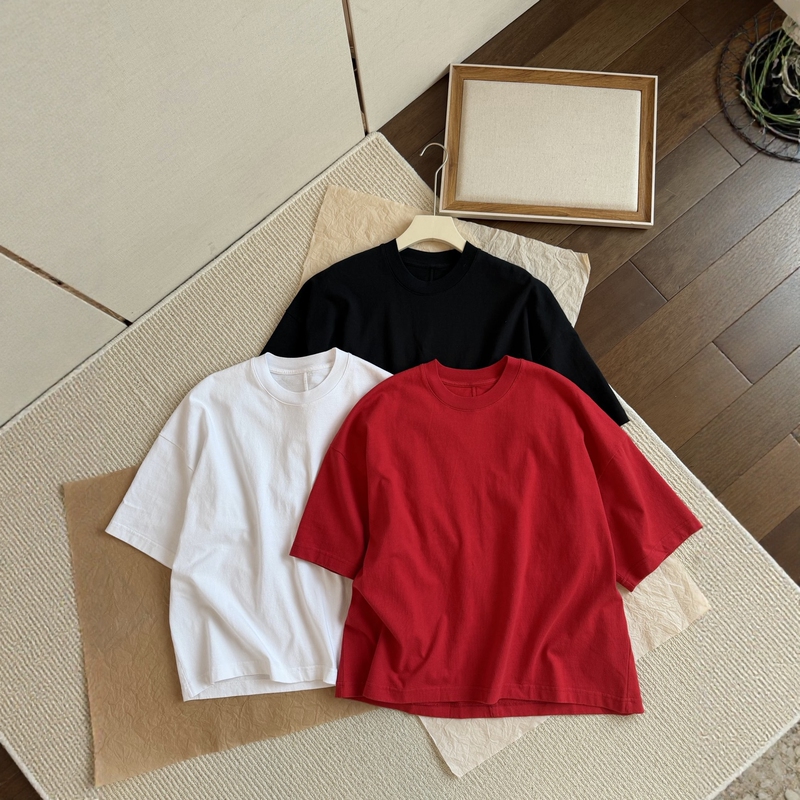 Row Series Customer-Supplied 18-Count Double-Strand Twisted Long-Staple Cotton High-Weight High-Density Loose-Fit Women's Crew Neck Short-Sleeve T-Shirt