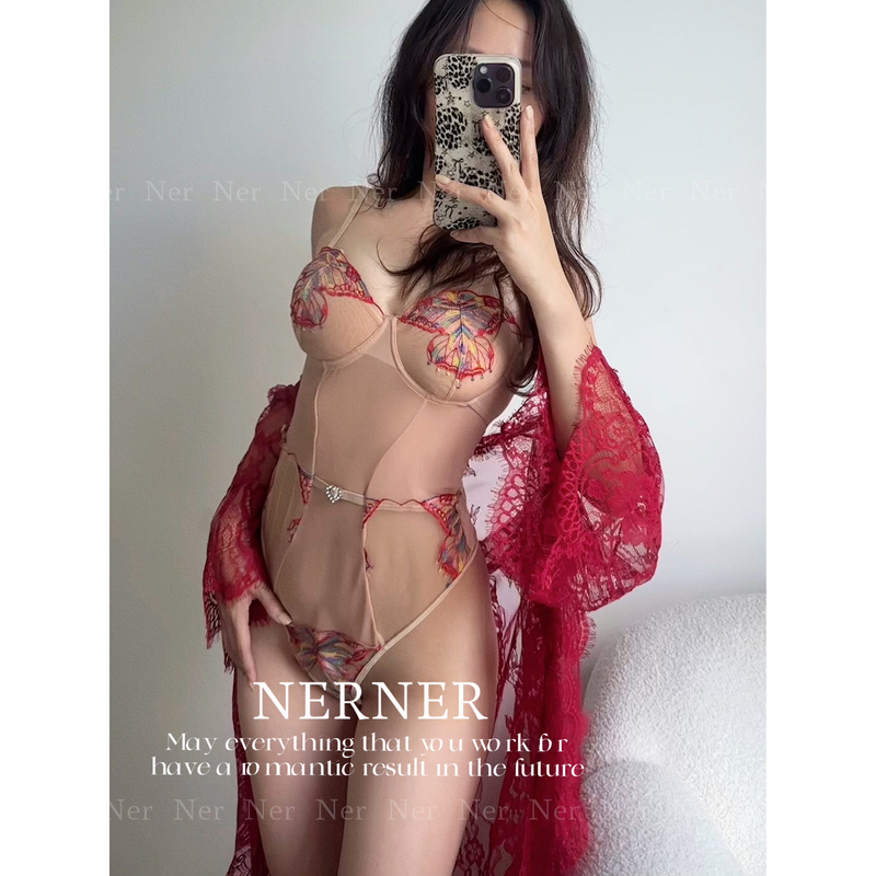 Nerner Red Butterfly Dream* Butterfly Embroidered Bra with Sheer Mesh Exquisite Sexy Lingerie Pure Desire Bodysuit Nerner Red Butterfly Dream* Butterfly Embroidered Bra with Sheer Mesh Exquisite Sexy Lingerie Pure Desire Bodysuit
