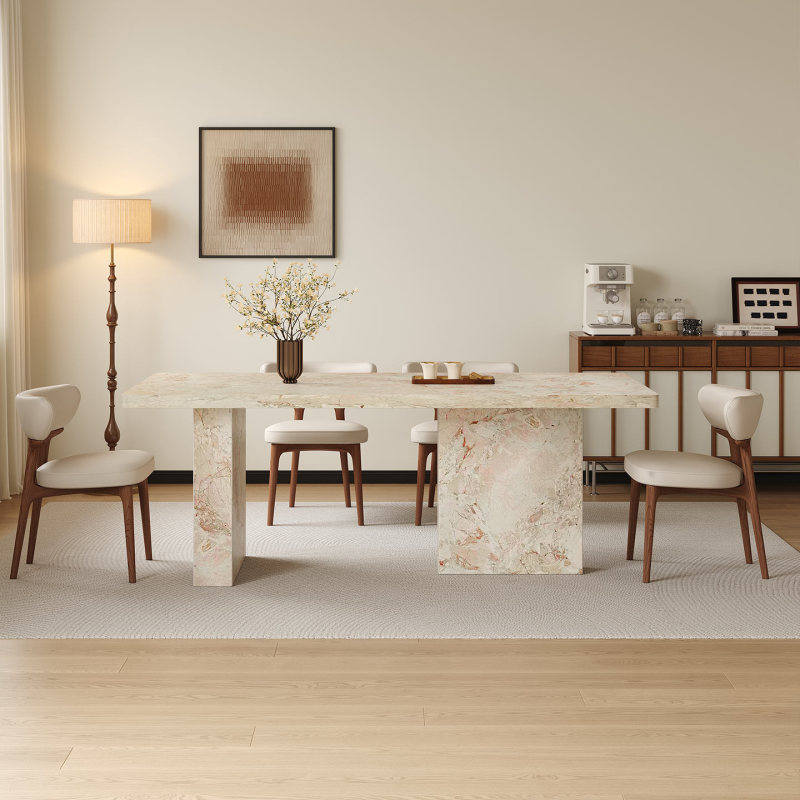 Delifeng Slate Undermount Dining Table and Chairs, Thickened Monet Garden Style, Small Apartment Home Use, French Mid-Century Style, Full Base Plate Delifeng Slate Undermount Dining Table and Chairs, Thickened Monet Garden Style, Small Apartment Home Use, French Mid-Century Style, Full Base Plate