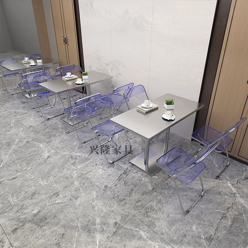 Internet celebrity industrial style stainless steel table barbecue bar Qing bar milk tea shop restaurant acrylic table and chair combination