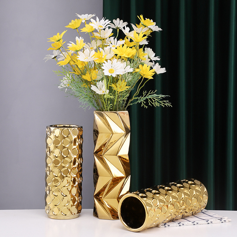 Modern Minimalist Light Luxury Gold-Plated Ceramic Vase Hydroponic Flower Container Home Decor Living Room Decoration Flower Arrangement Ornament Modern Minimalist Light Luxury Gold-Plated Ceramic Vase Hydroponic Flower Container Home Decor Living Room Decoration Flower Arrangement Ornament