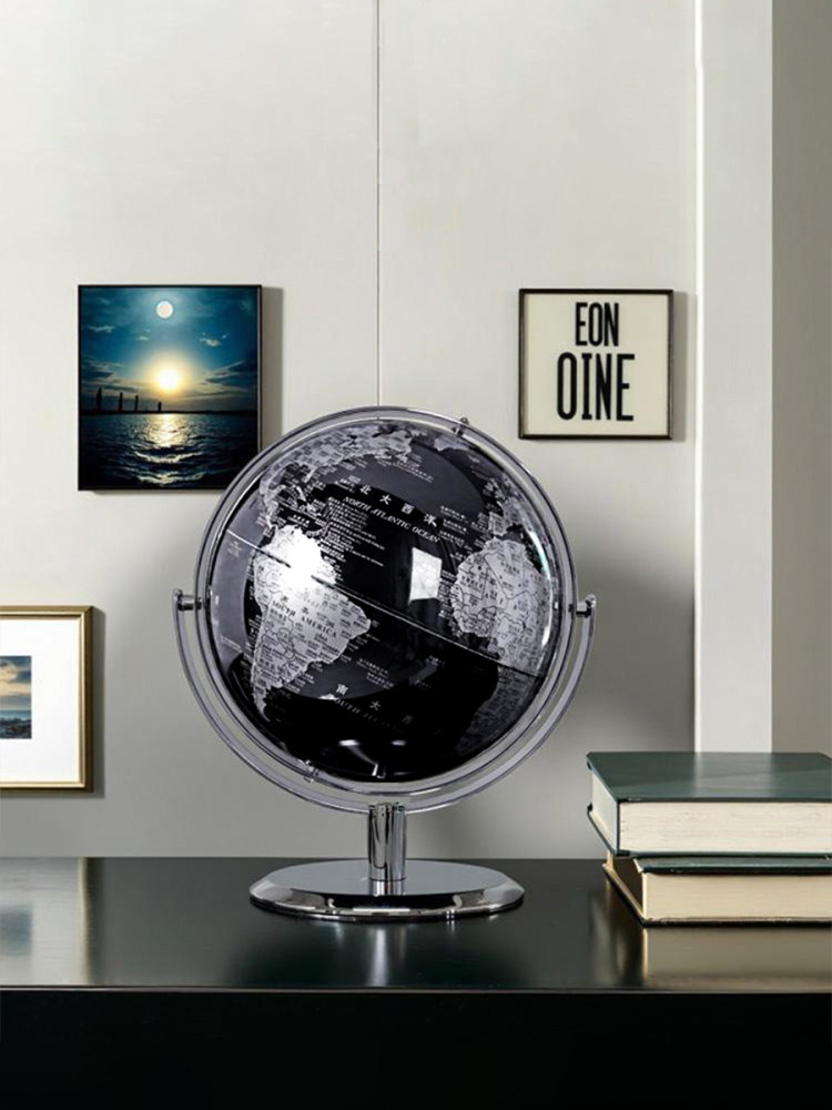 Silver High-End Light Luxury Globe Ornament Opening Gift Office Decoration Entrance Hall Living Room Study Crafts