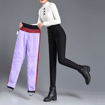 Down pants for women wearing high waist elastic small feet slim and thickened warm bottoming cotton pants for cold protection minus 30 degrees Down pants for women wearing high waist elastic small feet slim and thickened warm bottoming cotton pants for cold protection minus 30 degrees