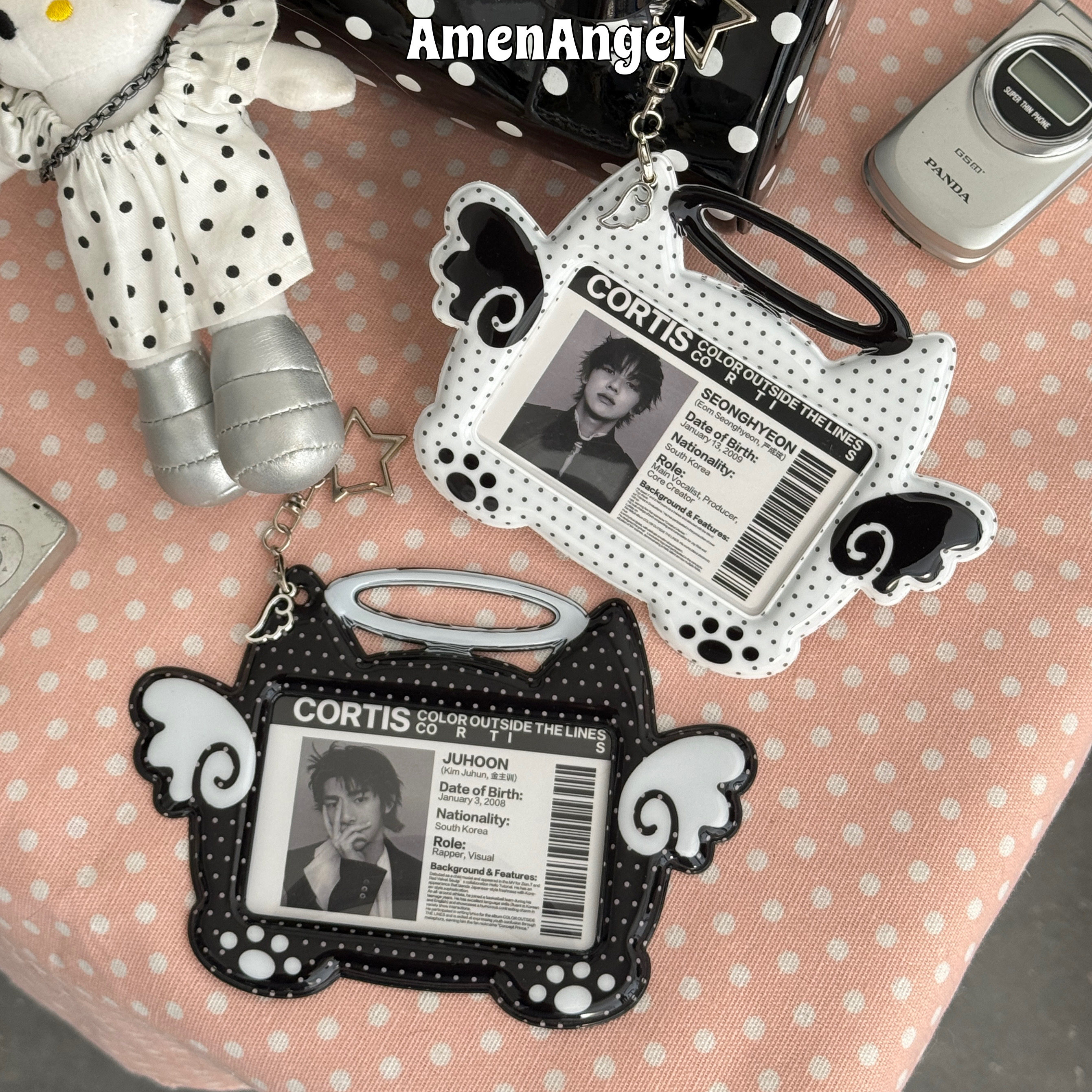 AmenAngel*Angel Cat Card Holder*PVC Card Holder, 3-inch Polka Dot Cards, Student Cards, Meal Cards, Instagram