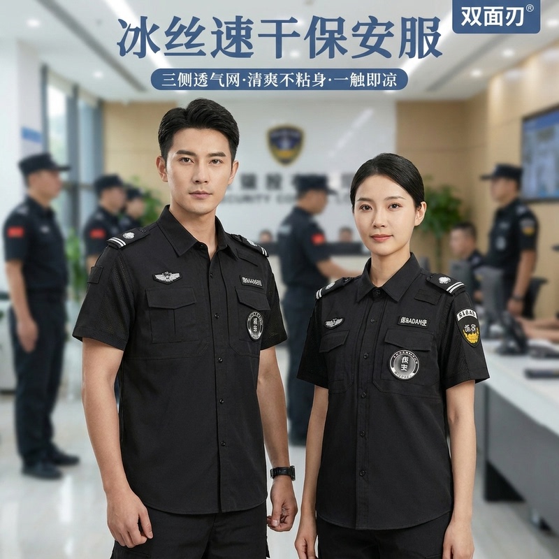 2026 New Ice Silk Quick-Drying Security Uniform for Men, Black Summer Thin Style Security Work Uniform, Summer Short-Sleeved Property Uniform