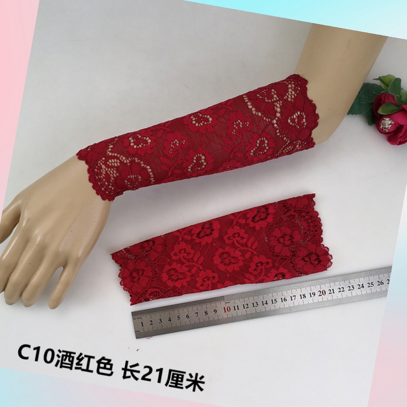 Short Anti-Cold Sleeves with Lace Cuffs for Arm Warmth, Burgundy Sleeves to Cover Scars, Sun Protection Arm Sleeves