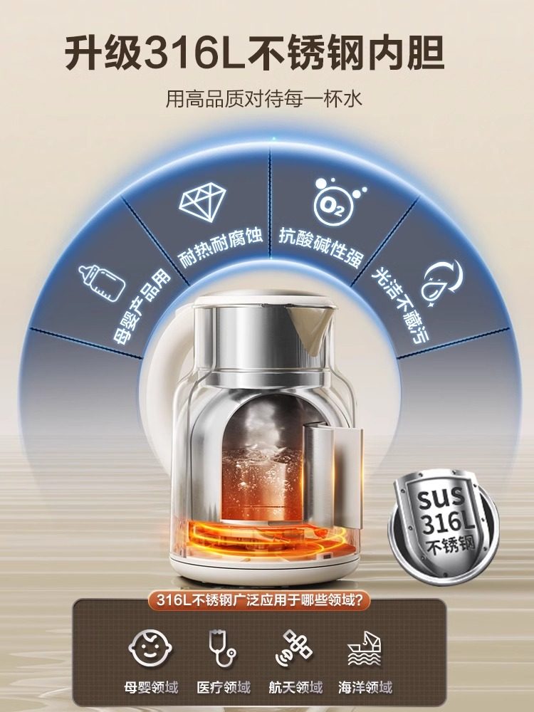 Supor Electric Water Kettle Household Water Kettle 2.5L Large Capacity 316L Stainless Steel Fully Automatic Water Kettle New Model