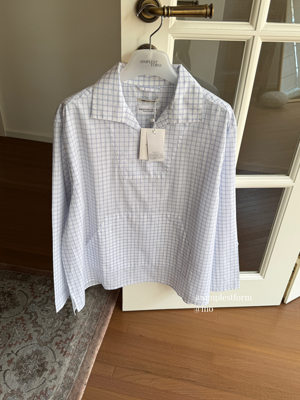 Mo Studio | Lightweight Sun-Protective 100% Cotton Japanese Imported Pullover Plaid Shirt with Turn-Down Collar 11115