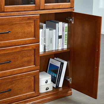 7k solid wood bookcase storage storage cabinet american living room full wall bookcase glass door floor-standing bookcase combination cabinet