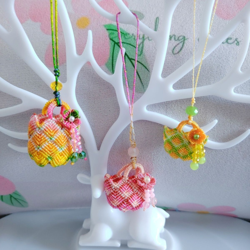 Dopamine Basket Pendant Keychain Handmade Woven Gradient Colorful DIY Bag Charm Phone Lanyard Decoration Dopamine Basket Pendant Keychain Handmade Woven Gradient Colorful DIY Bag Charm Phone Lanyard Decoration