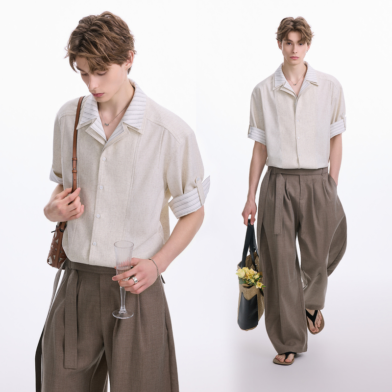 Chor Old Money Style Linen Blend Fake Two-Piece Short-Sleeved Shirt for Men 2026 Summer New High-End Casual Shirt Chor Old Money Style Linen Blend Fake Two-Piece Short-Sleeved Shirt for Men 2026 Summer New High-End Casual Shirt