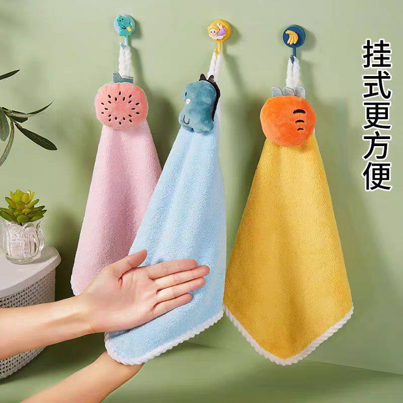 擦手毛巾挂式可爱卡通擦手巾家用洗手间擦手小方巾不掉毛柔软耐脏