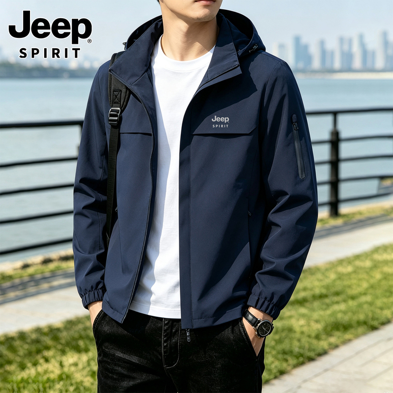 Jeep Jeep Hooded Windproof Jacket Men's New Autum Soft Shell Jacket Casual Jacket Waterproof Jacket Jeep Jeep Hooded Windproof Jacket Men's New Autum Soft Shell Jacket Casual Jacket Waterproof Jacket