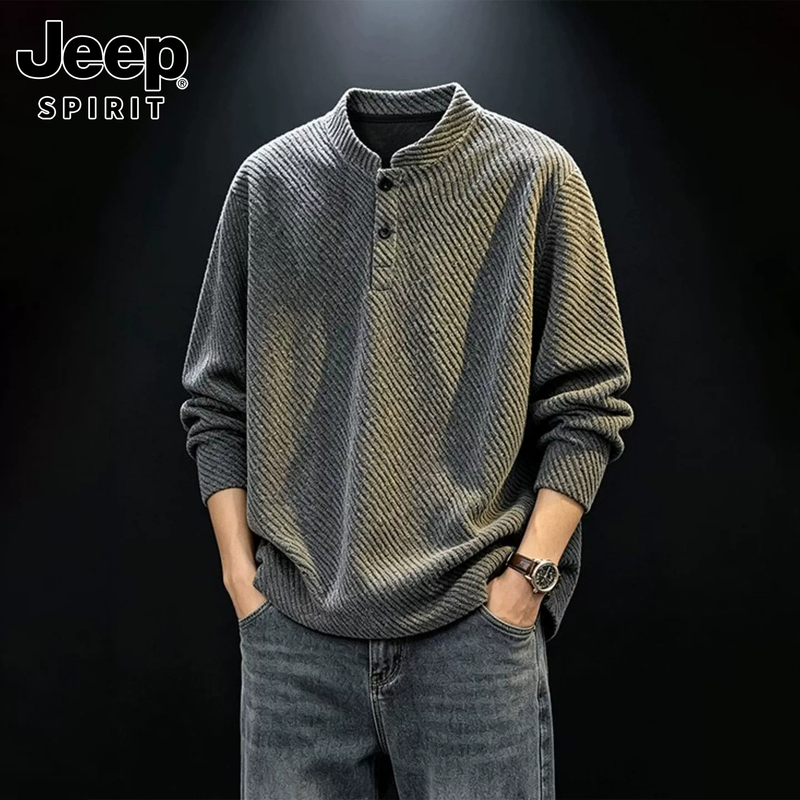 Jeep Henry Collar Sweatshirt for Men 2026 Autumn American Retro Textured Long-Sleeve T-Shirt Men's Polo Shirt Jeep Henry Collar Sweatshirt for Men 2026 Autumn American Retro Textured Long-Sleeve T-Shirt Men's Polo Shirt