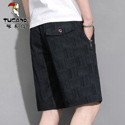Woodpecker Men's Casual Shorts 2025 New Summer Zipper Pocket Five-Point Loose Fit Pure Cotton Big Waistband Shorts