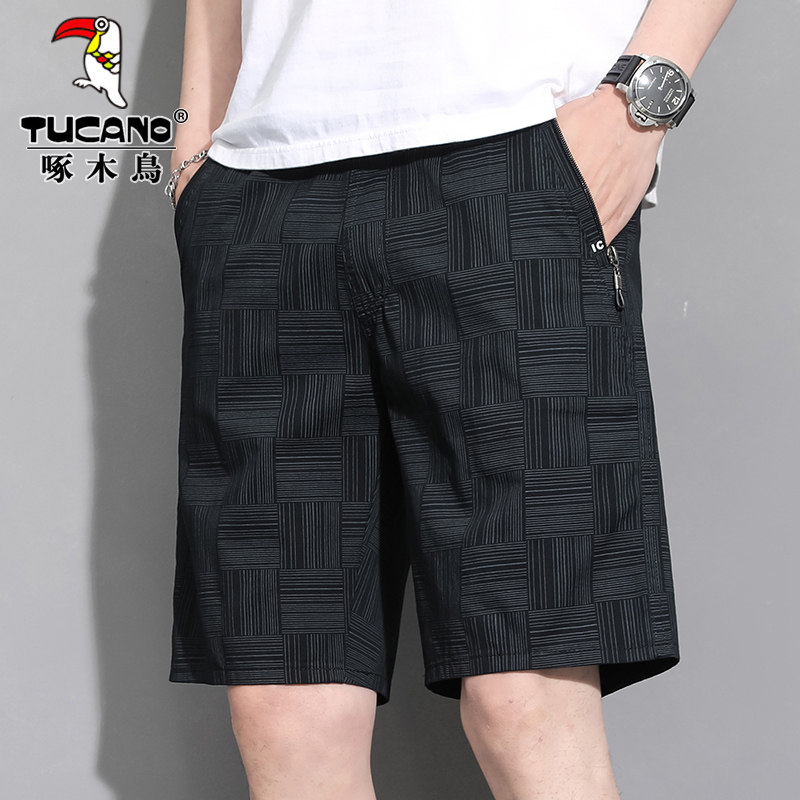 Повседневные мужские шорты в черную клетку Woodpecker, мужская летняя верхняя одежда в пяти точках, свободные хлопчатобумажные брюки среднего возраста