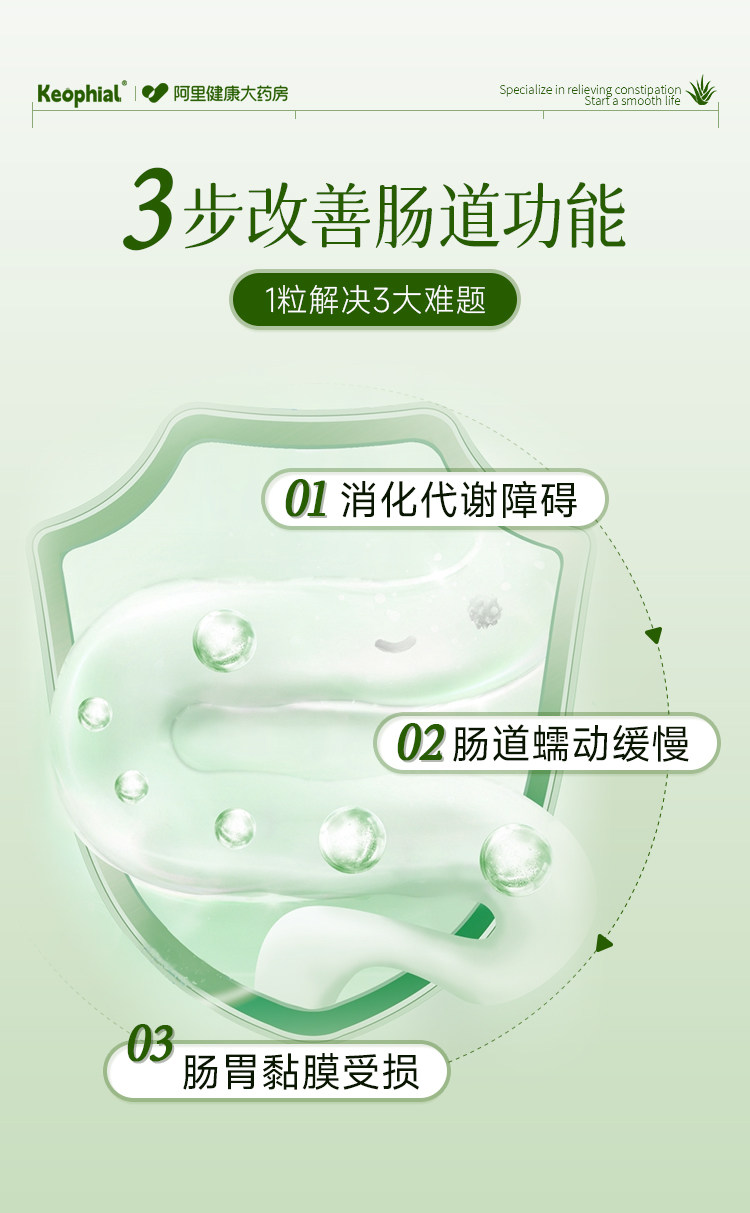 【中国直邮】 KEOPHIAL 芦荟软胶囊 润肠通便 官方正品 180粒/3瓶调理装
