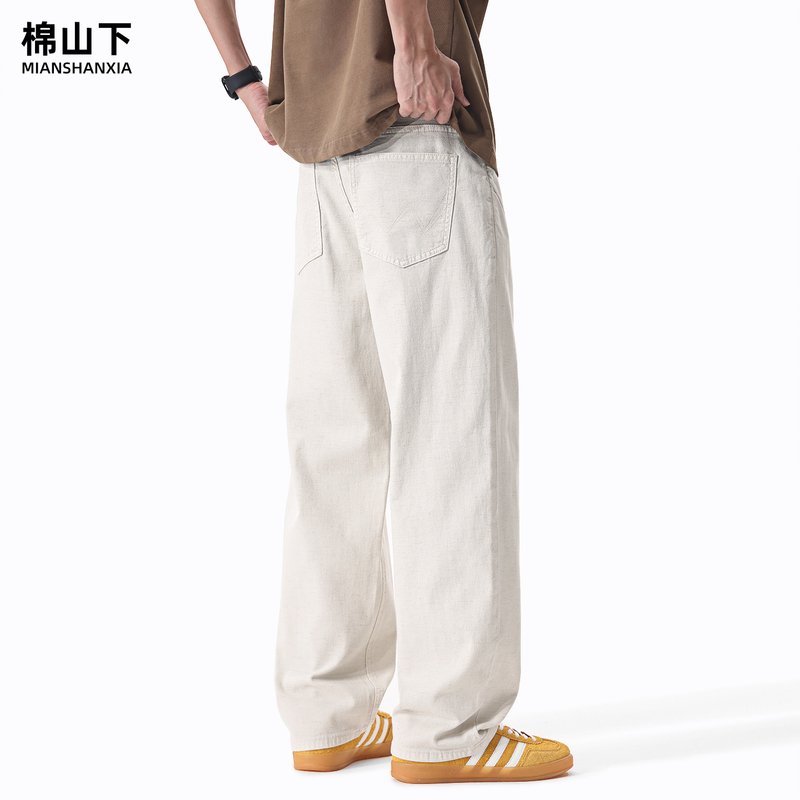 Cotton Mountain Straight-Leg Jeans for Men, Loose Wide-Leg, Large Size, Stretchy Linen Casual Pants, Summer Thin New Style