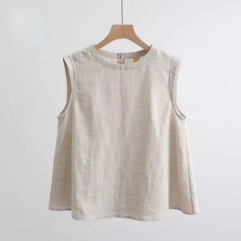 Cotton and Linen Shirt for Women 2026 Summer New Sleeveless Top Women's Loose Versatile Linen T-Shirt Base Linen Vest