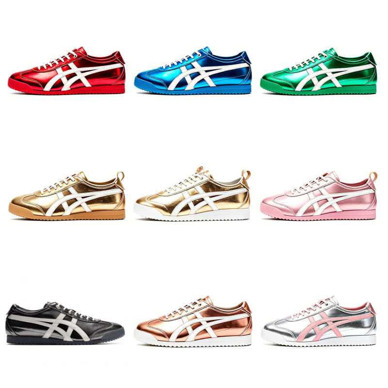 Internet-Famous Metallic Glossy Retro Forrest Gump Shoes, Unisex Couple Style, Versatile Leather Sneakers in Gold and Red