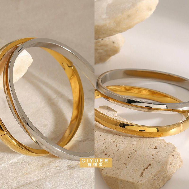 Ciyuer New Style European and American Stainless Steel Plain Ring Bracelet with Photo-Sensitive Surface Clasp Bracelet Titanium Steel Jewelry Bret Network Collection