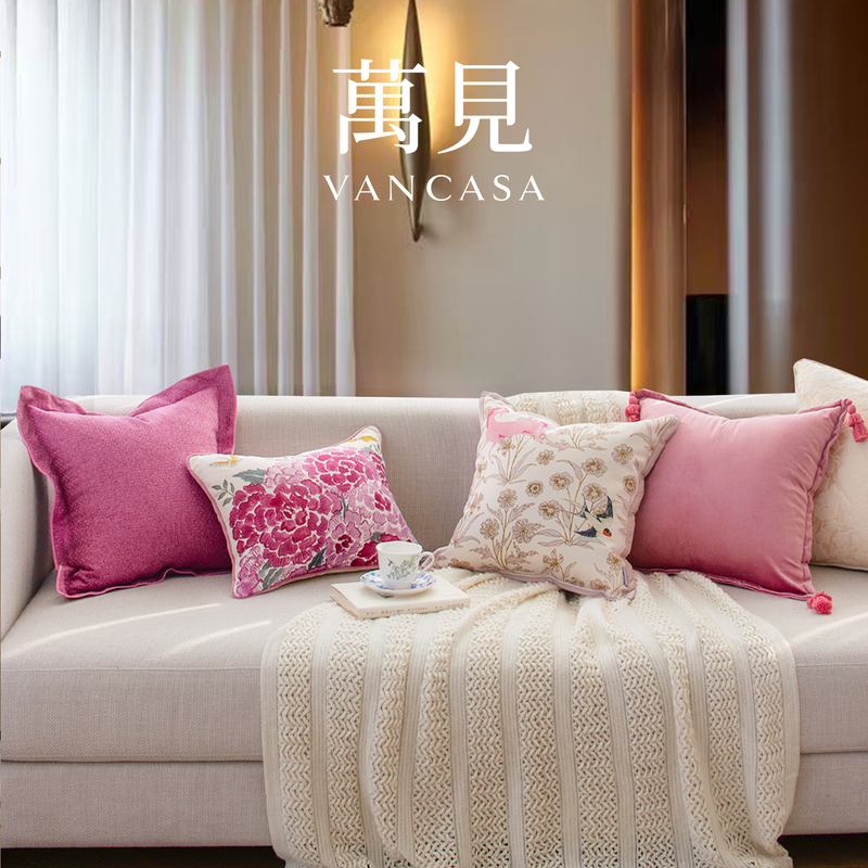 Wanjian's "Flower Horse Playing with Stamen Flowers" French-Style Pink High-End Pillow, New Chinese Style, Removable and Washable, Light Luxury, Retro French-Style Cushion