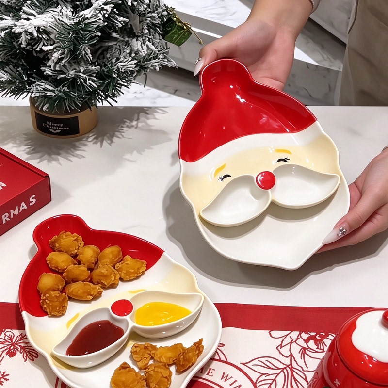 Santa Claus Ceramic Plate, Atmospheric Tableware, Snack Plate, Dumpling Plate, Restaurant Christmas Decorations, Christmas Gifts