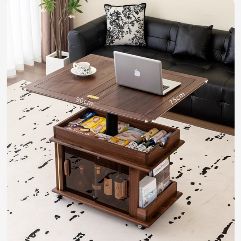 All North American black walnut solid wood lifting coffee table movable folding side table cart for small apartments