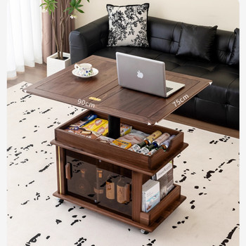 All north american black walnut solid wood lifting coffee table movable folding side table cart for small apartments