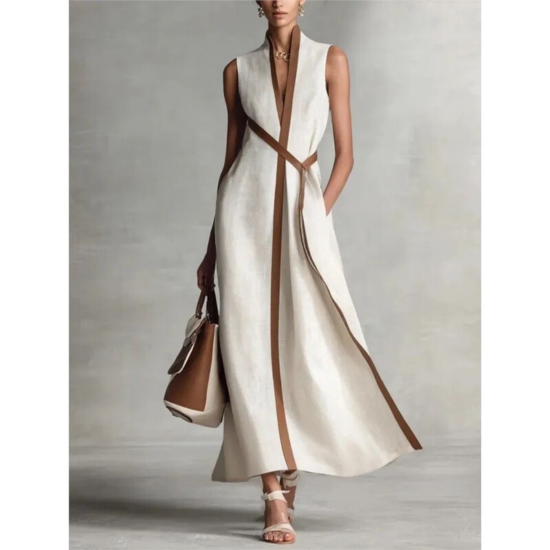 Casual New Sleeveless V Neck A-Line Maxi Dresses Woman Spring