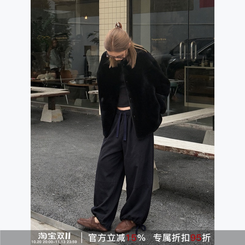 Rher Studio “Drawstring Cuffed” 100% Cotton Versatile Loose Casual Wide-Leg Straight Pants Trousers K6367 Rher Studio “Drawstring Cuffed” 100% Cotton Versatile Loose Casual Wide-Leg Straight Pants Trousers K6367