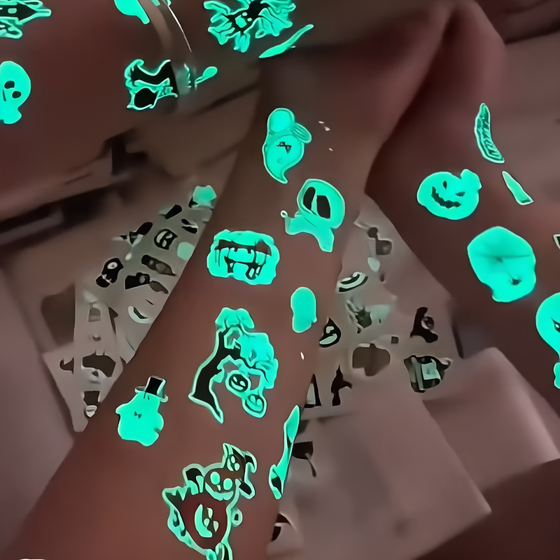 Halloween Luminous Makeup Stickers for Face and Body, Creative Cartoon Skull and Ghost Micro-Pore Decorative Stickers Halloween Luminous Makeup Stickers for Face and Body, Creative Cartoon Skull and Ghost Micro-Pore Decorative Stickers