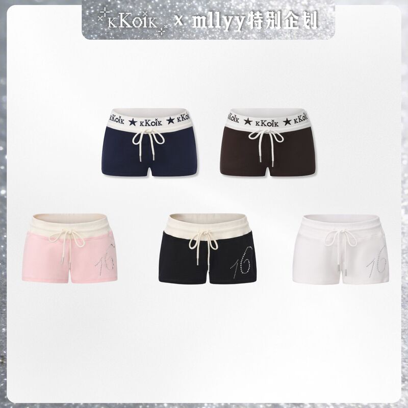 Koifootwear·Kkoik Lucky Reversal Black Pink White Sweet Spicy Rhinestone 16 Tight Casual Sports Shorts