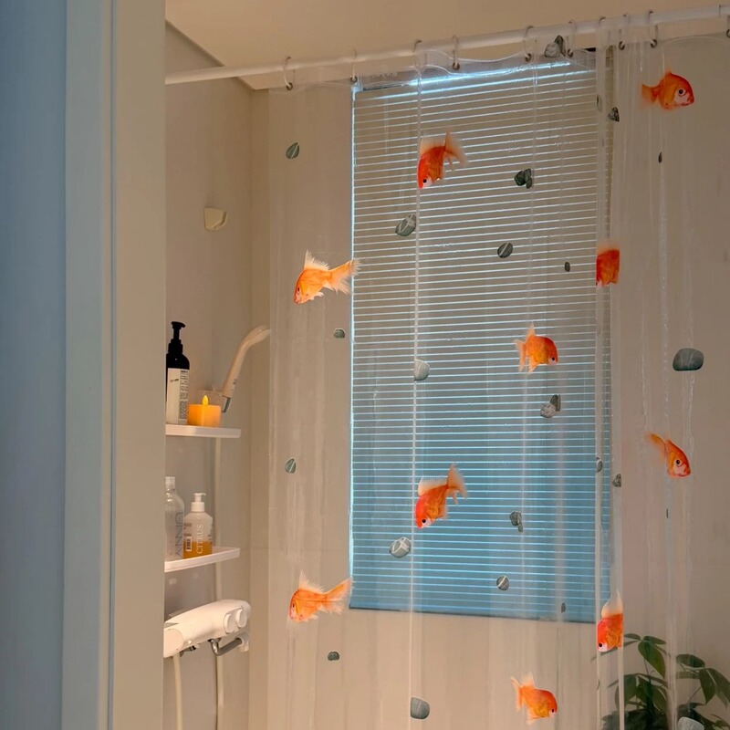 Dreamcore Goldfish Bathroom Curtain, Vintage Atmosphere Sheer Curtain, No-Drill Bathroom Partition Curtain, Bathroom Decoration