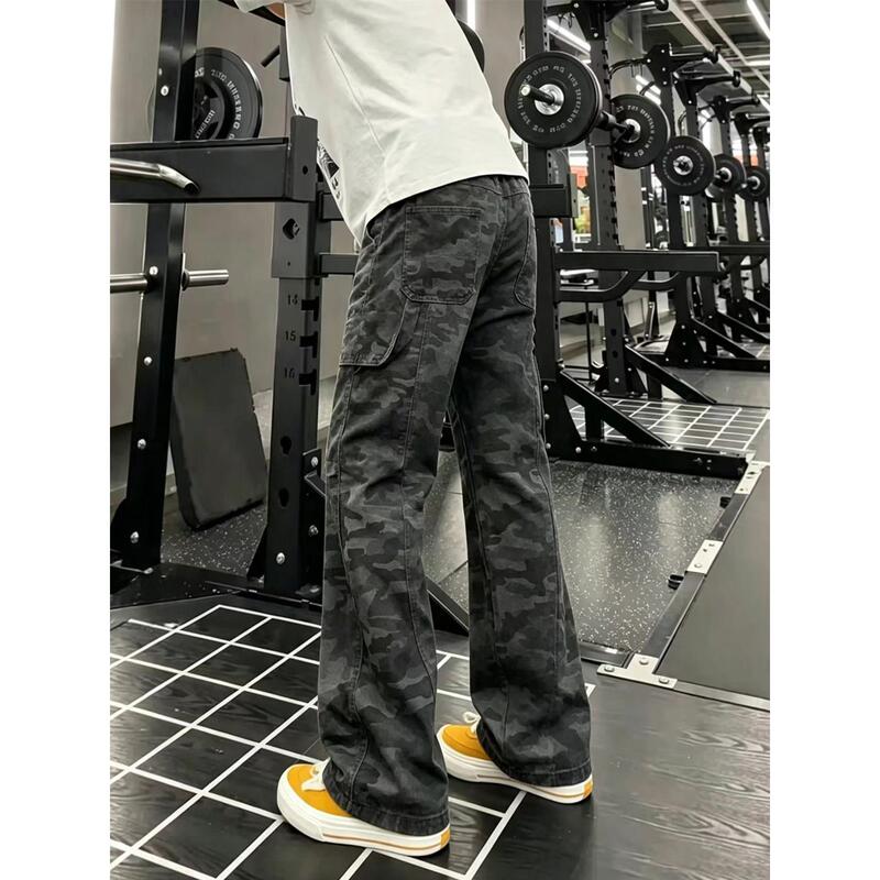 Monster Lab American Retro Camouflage Flared Jeans for Men, Autumn Workwear Slimming Straight Pants Monster Lab American Retro Camouflage Flared Jeans for Men, Autumn Workwear Slimming Straight Pants
