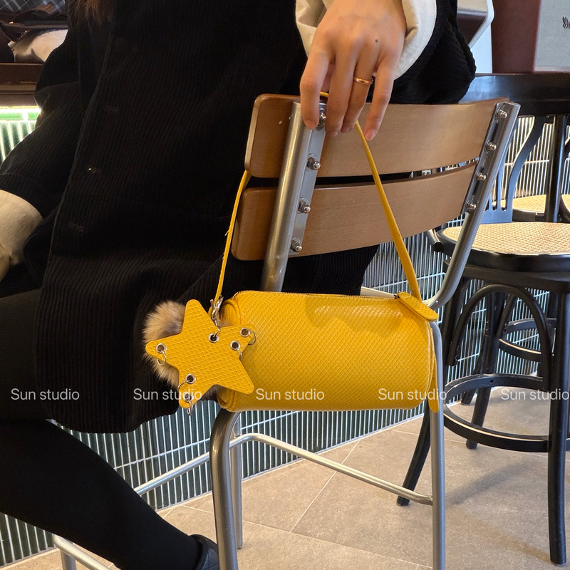【Sun·Studio】Snake Skin Pattern Pen Holder Bag/New Style Small Round Bag for Work and Commuting, Handbag, Shoulder Bag