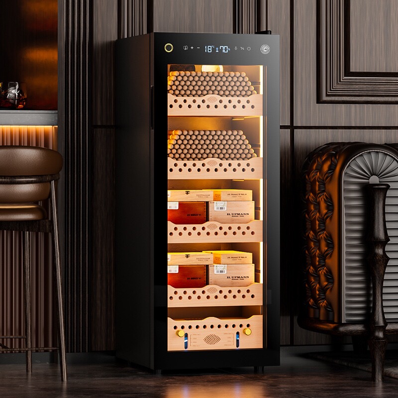 Qiaolong 110C Smart Wifi Fingerprint Lock Ammonia-Free Cedar Wood Liner Compressor Constant Temperature and Humidity Cigar Humidor Qiaolong 110C Smart Wifi Fingerprint Lock Ammonia-Free Cedar Wood Liner Compressor Constant Temperature and Humidity Cigar Humidor