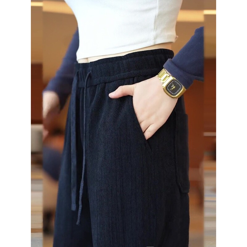 2026 New Bamboo Pattern Knit Straight-Leg Pants Men's Casual Pants Autumn and Winter Loose Wrinkle-Resistant Soft Dad Pants