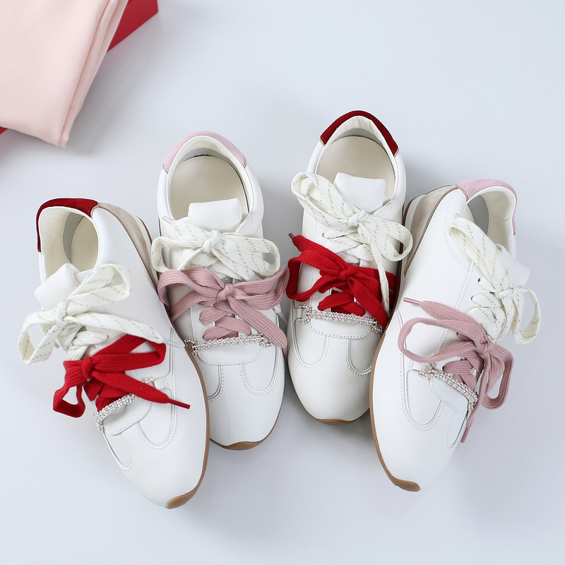 Made in Guangdong! Women's Casual German Training Shoes with Two-Tone Laces, Similar to Those Worn by Model Xi Mengyao, Color-Blocked Ballet Flat Sneakers Made in Guangdong! Women's Casual German Training Shoes with Two-Tone Laces, Similar to Those Worn by Model Xi Mengyao, Color-Blocked Ballet Flat Sneakers