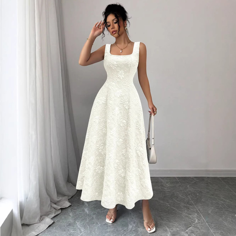 2026 New Model Popular on Independent Websites and Amazon, Sleeveless Vest with Square Neck, Jacquard Floral Mid-Length Flared Long Dress 2026 New Model Popular on Independent Websites and Amazon, Sleeveless Vest with Square Neck, Jacquard Floral Mid-Length Flared Long Dress
