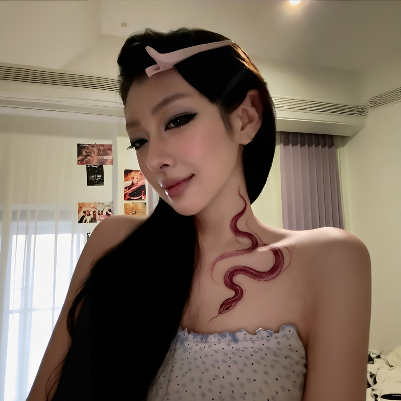 Snake Aesthetics! Clavicle Snake Tattoo Stickers, Wild Allure, Red Snake Waist and Shoulder Simulation Stickers, Photo Props