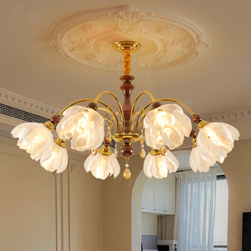 French-Style Vintage Petal Chandelier Main Light for the Hall, 2026 New Model in Walnut Color, Creative Design Eye-Protection Living Room Lamp French-Style Vintage Petal Chandelier Main Light for the Hall, 2026 New Model in Walnut Color, Creative Design Eye-Protection Living Room Lamp