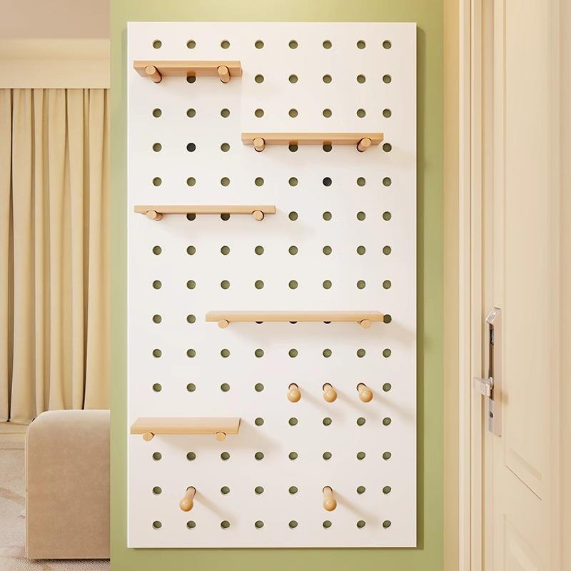 Solid wood hole board door back entrance wall storage rack children's desk background wall shape display rack hanging board partition