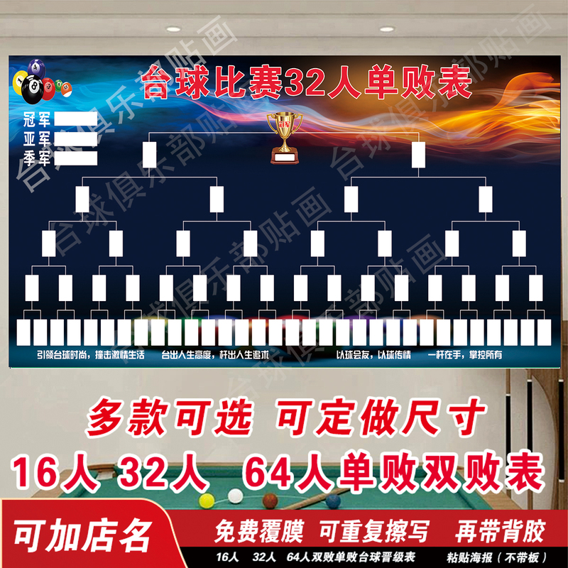 16-Person, 32-Person, 64-Person Double Elimination Single Elimination Billiard Tournament Advancement Chart Billiard Competition Specifications Poster Wall Decal 16-Person, 32-Person, 64-Person Double Elimination Single Elimination Billiard Tournament Advancement Chart Billiard Competition Specifications Poster Wall Decal