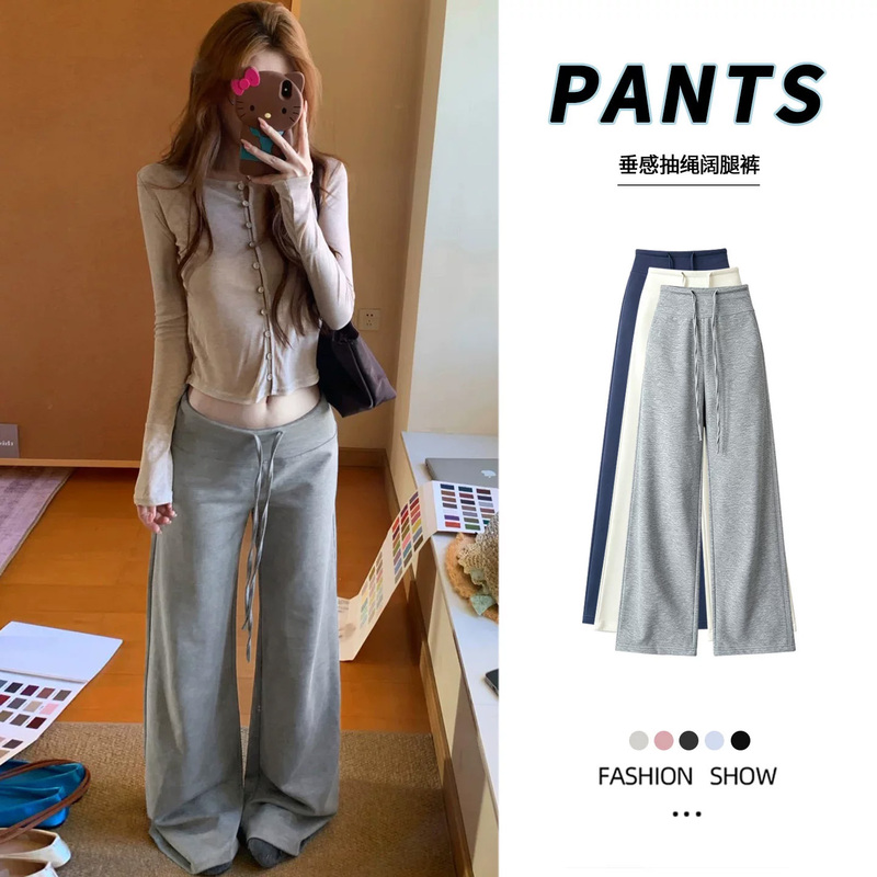 Casual Gray Mask-Style Sweatpants for Women, Autumn 2026 New High-Waisted Slimming Casual Yoga Straight-Leg Wide-Leg Sweatpants
