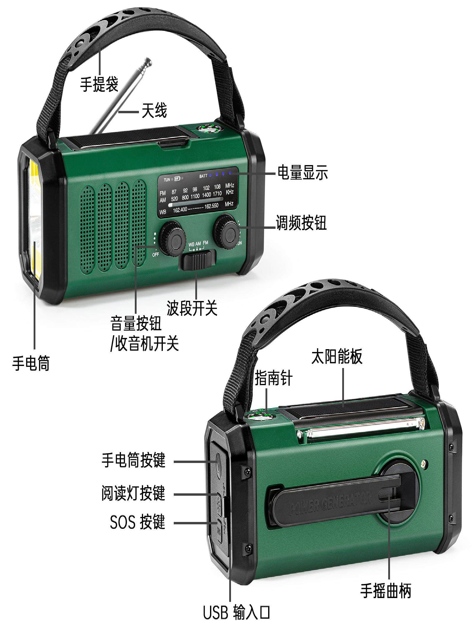 New Emergency Radio 20000Mah Outdoor Multi-Functional Hand-Cranked Radio Solar-Powered Hand-Cranked Flashlight