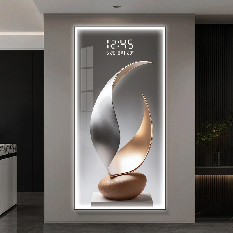 Prosperous Entrance Decorative Painting, Perpetual Calendar Clock, Hallway Hanging Painting, Electronic Screen Digital Display, Creative Wall Lamp Painting