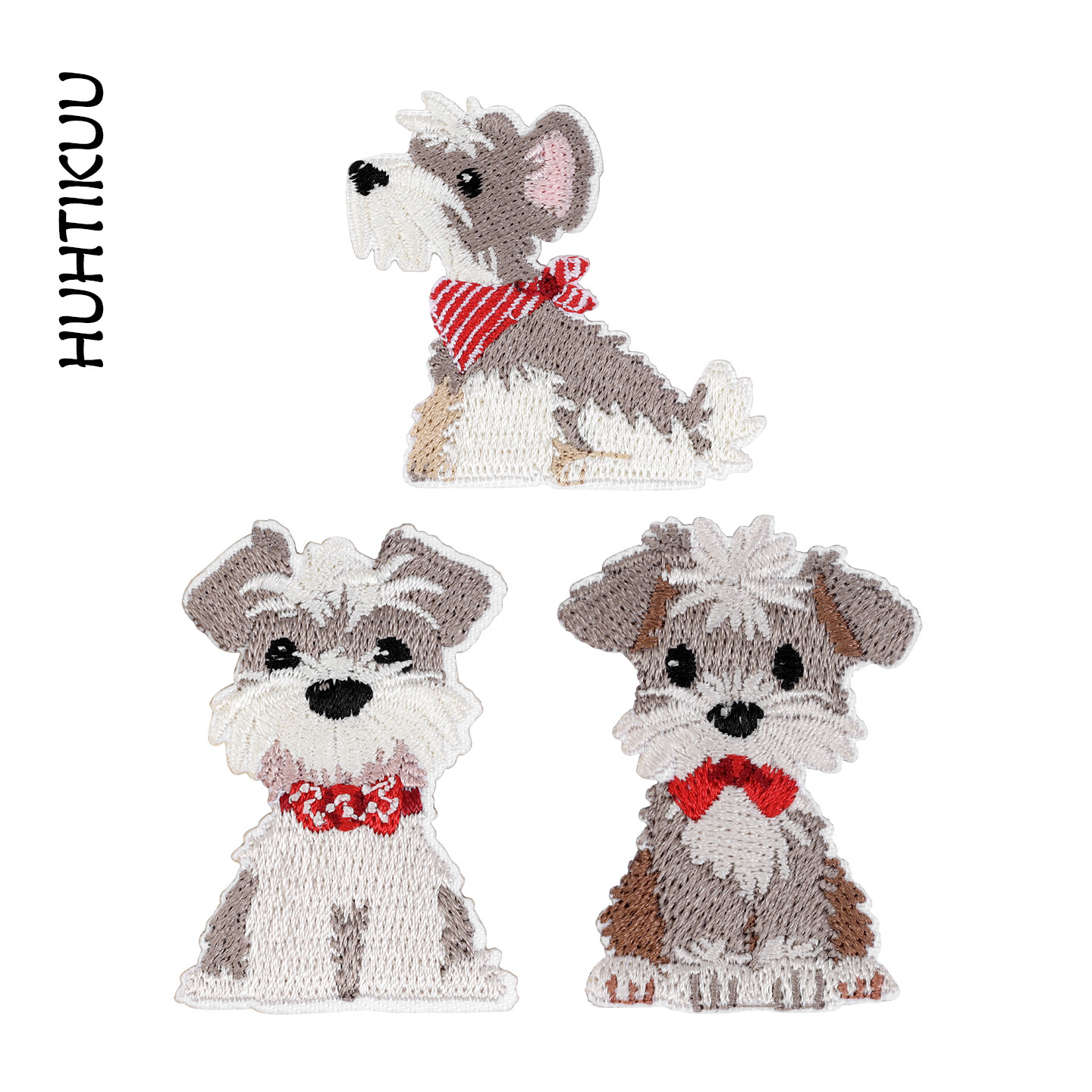 シュナウザーの子犬用のかわいい刺繍入り布製パッチ。スマホケースや破れた服、DIYでコーディネートしたり、縫い付けたり、粘着式にしたりできます。