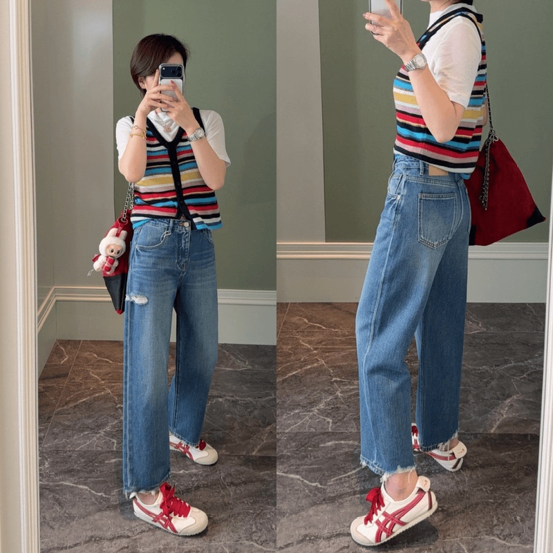Ripped Cropped Straight-Leg Jeans for Women, 2026 Summer Thin Style, Pear-Shaped Body, Petite, Slimming Baguette Pants Ripped Cropped Straight-Leg Jeans for Women, 2026 Summer Thin Style, Pear-Shaped Body, Petite, Slimming Baguette Pants